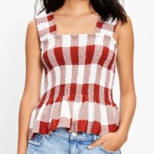 LOFT Gingham Smocked Peplum Tank